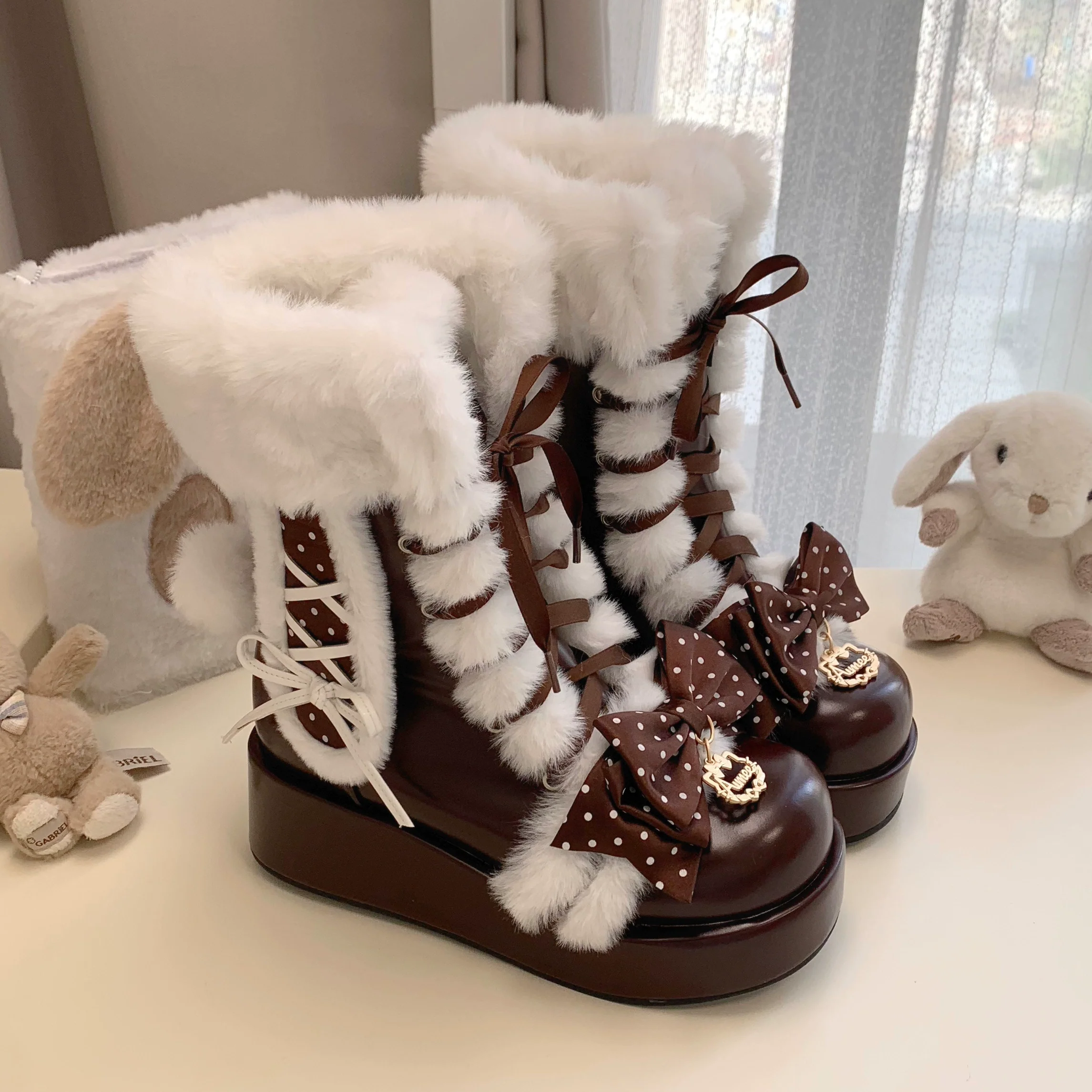 Cherry Snow Bunny Ears - Winter Sweet Lolita Boots, Bunny Ears - Image 17