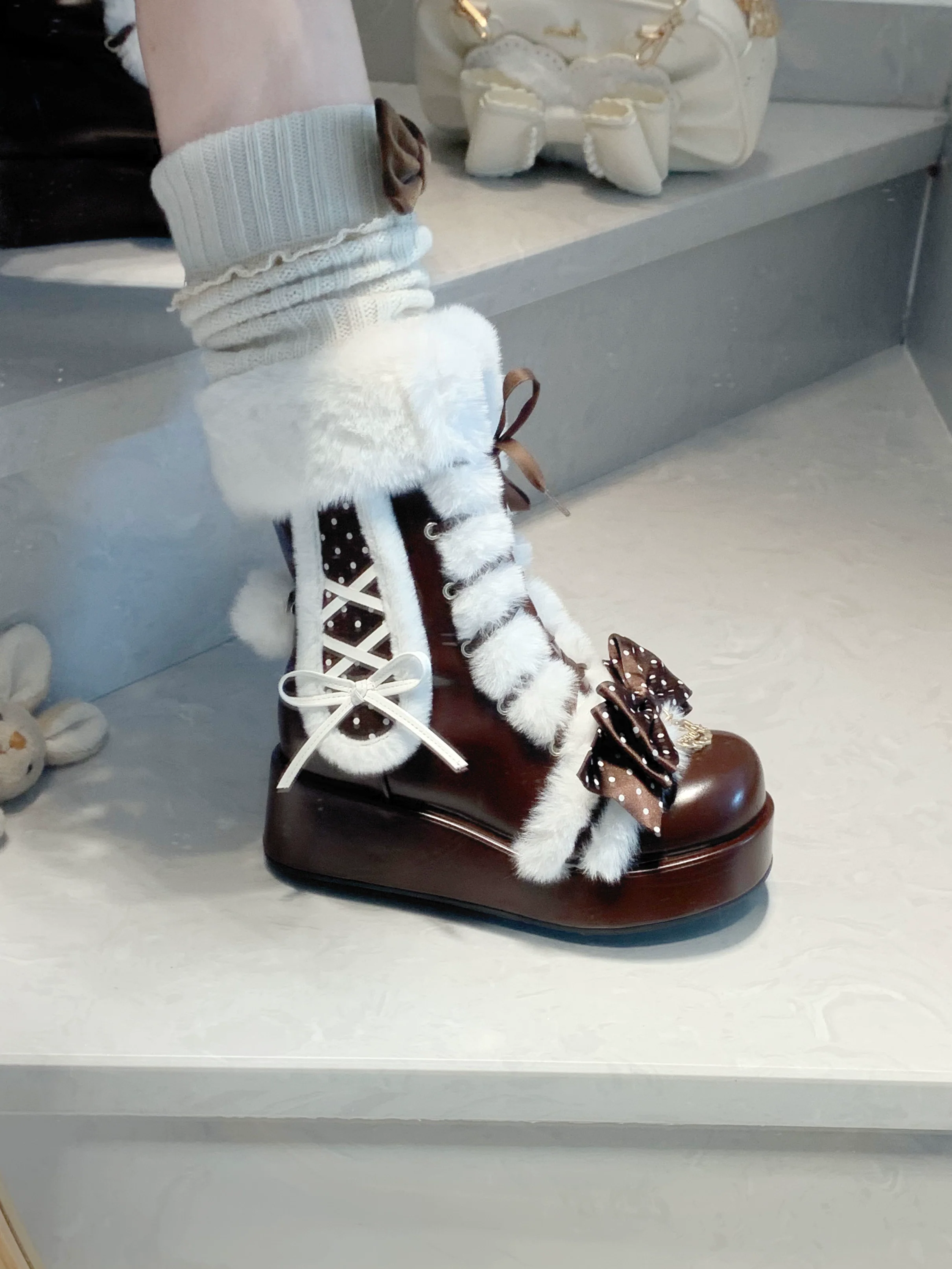 Cherry Snow Bunny Ears - Winter Sweet Lolita Boots, Bunny Ears - Image 18