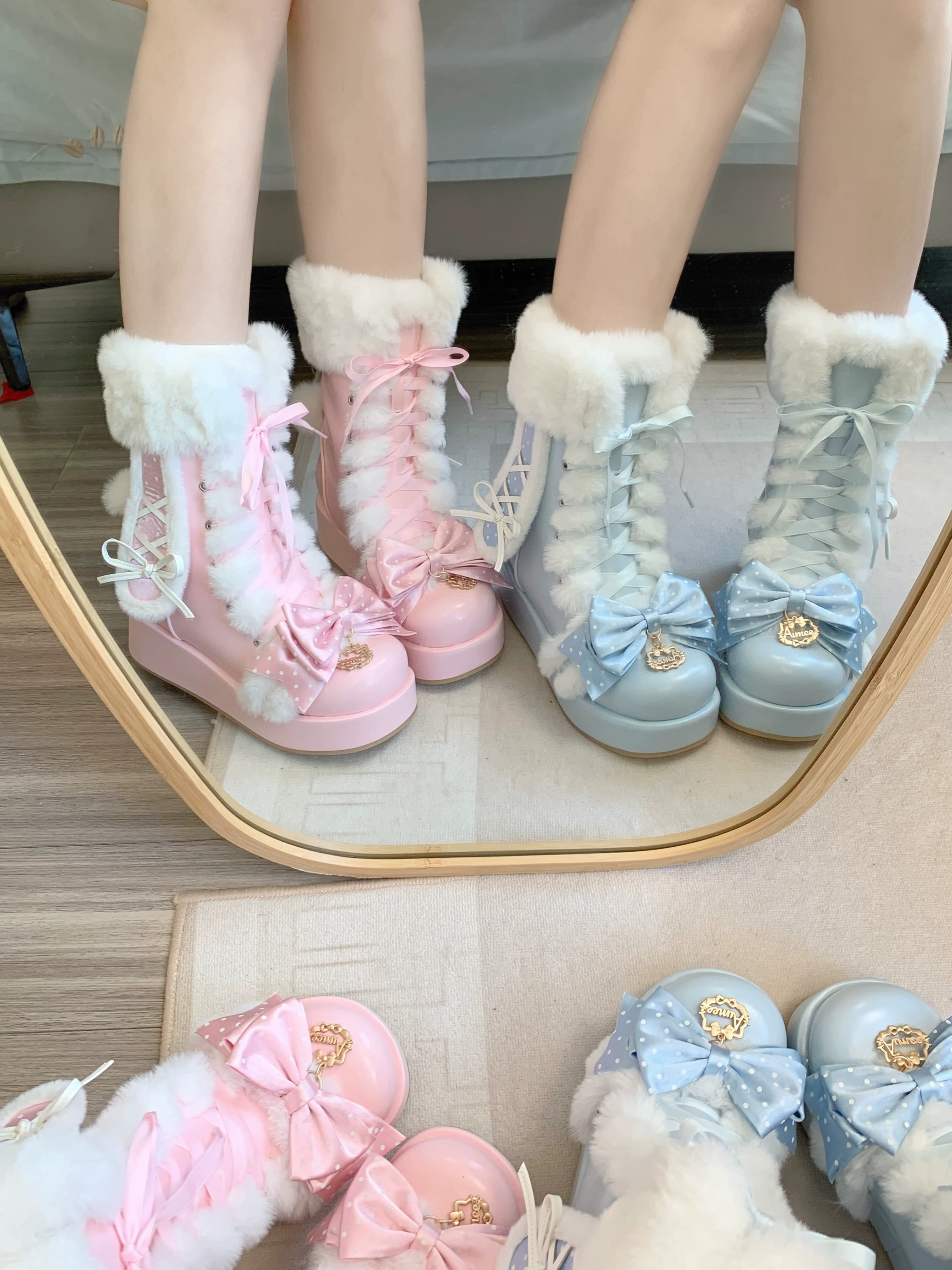 Cherry Snow Bunny Ears - Winter Sweet Lolita Boots, Bunny Ears - Image 20