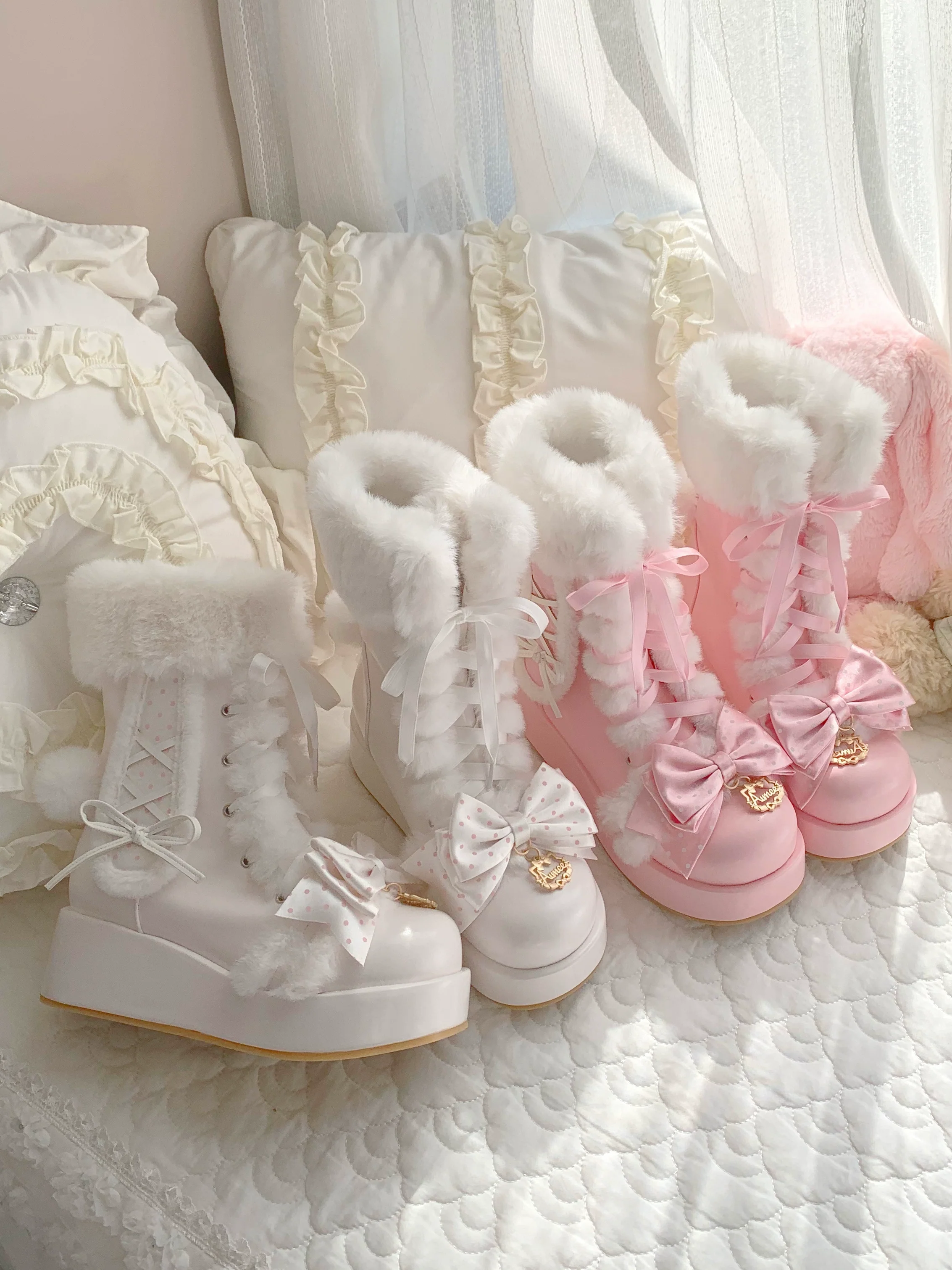 Cherry Snow Bunny Ears - Winter Sweet Lolita Boots, Bunny Ears - Image 21