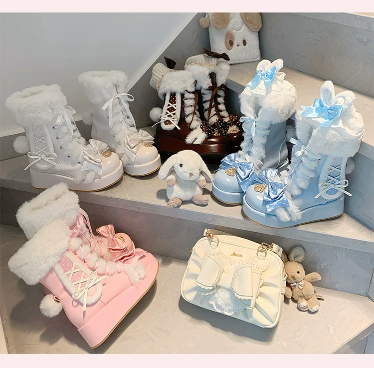 Cherry Snow Bunny Ears - Winter Sweet Lolita Boots, Bunny Ears - Image 22