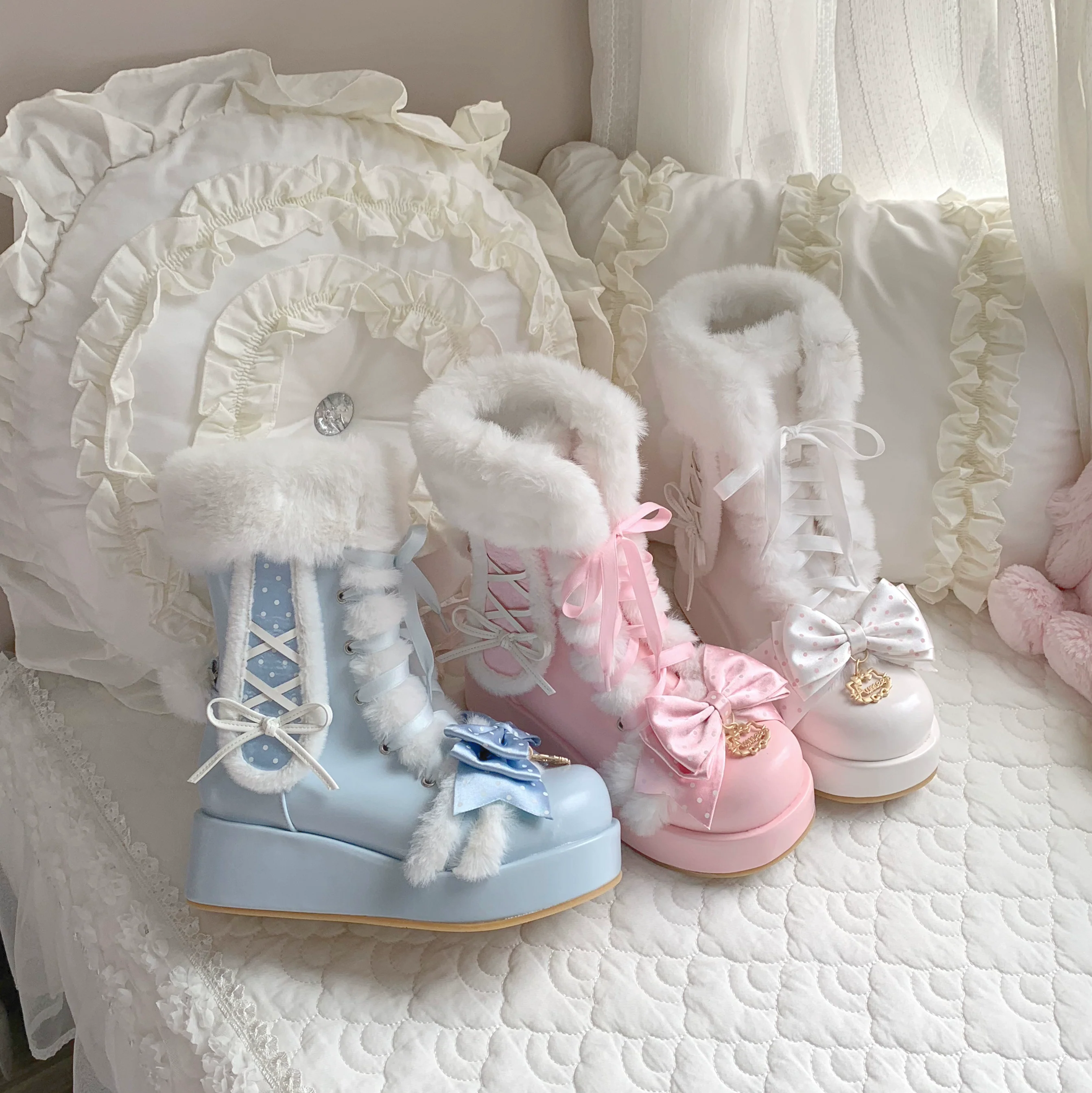 Cherry Snow Bunny Ears - Winter Sweet Lolita Boots, Bunny Ears - Image 3