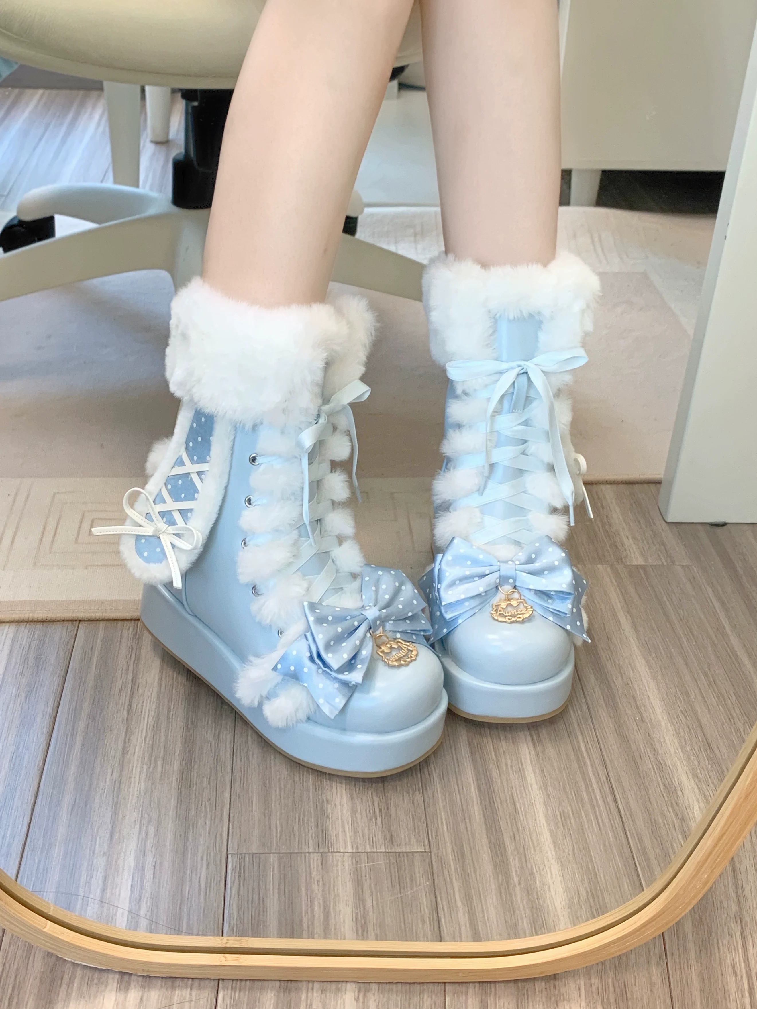 Cherry Snow Bunny Ears - Winter Sweet Lolita Boots, Bunny Ears - Image 4