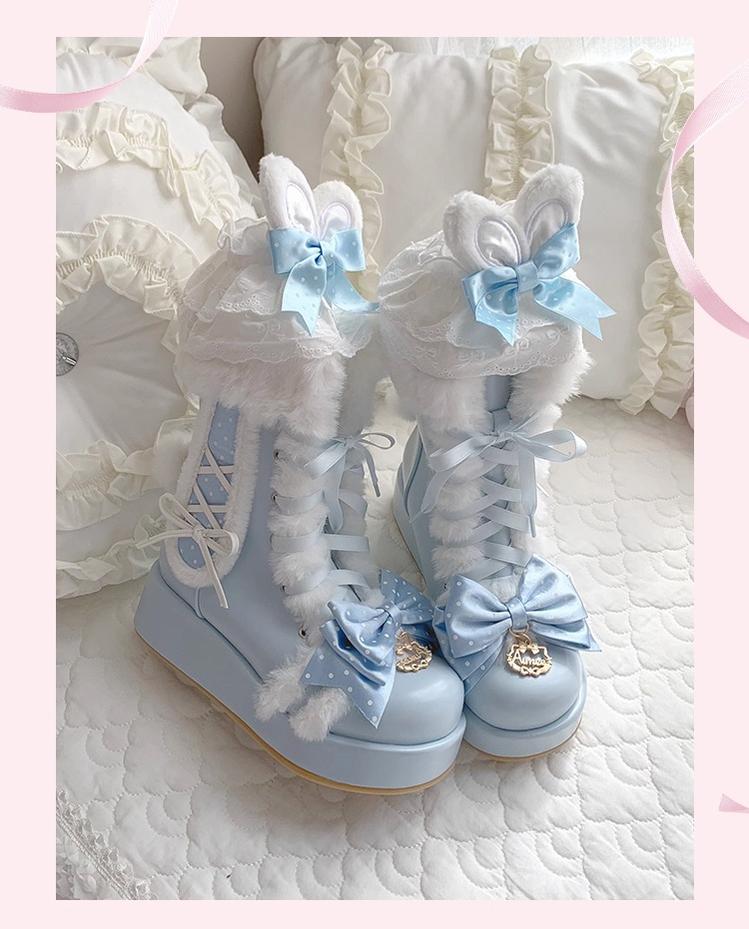 Cherry Snow Bunny Ears - Winter Sweet Lolita Boots, Bunny Ears - Image 5