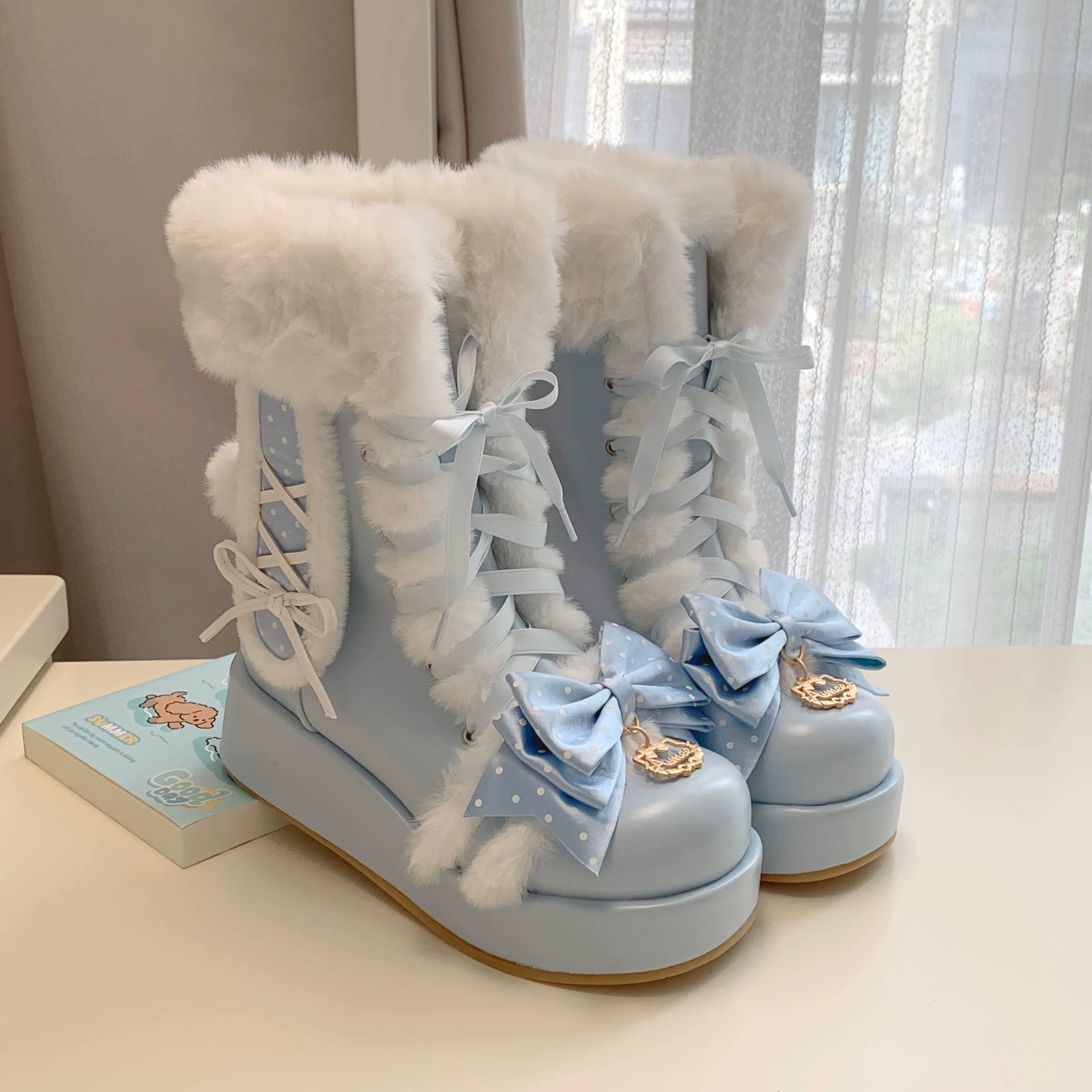 Cherry Snow Bunny Ears - Winter Sweet Lolita Boots, Bunny Ears - Image 6