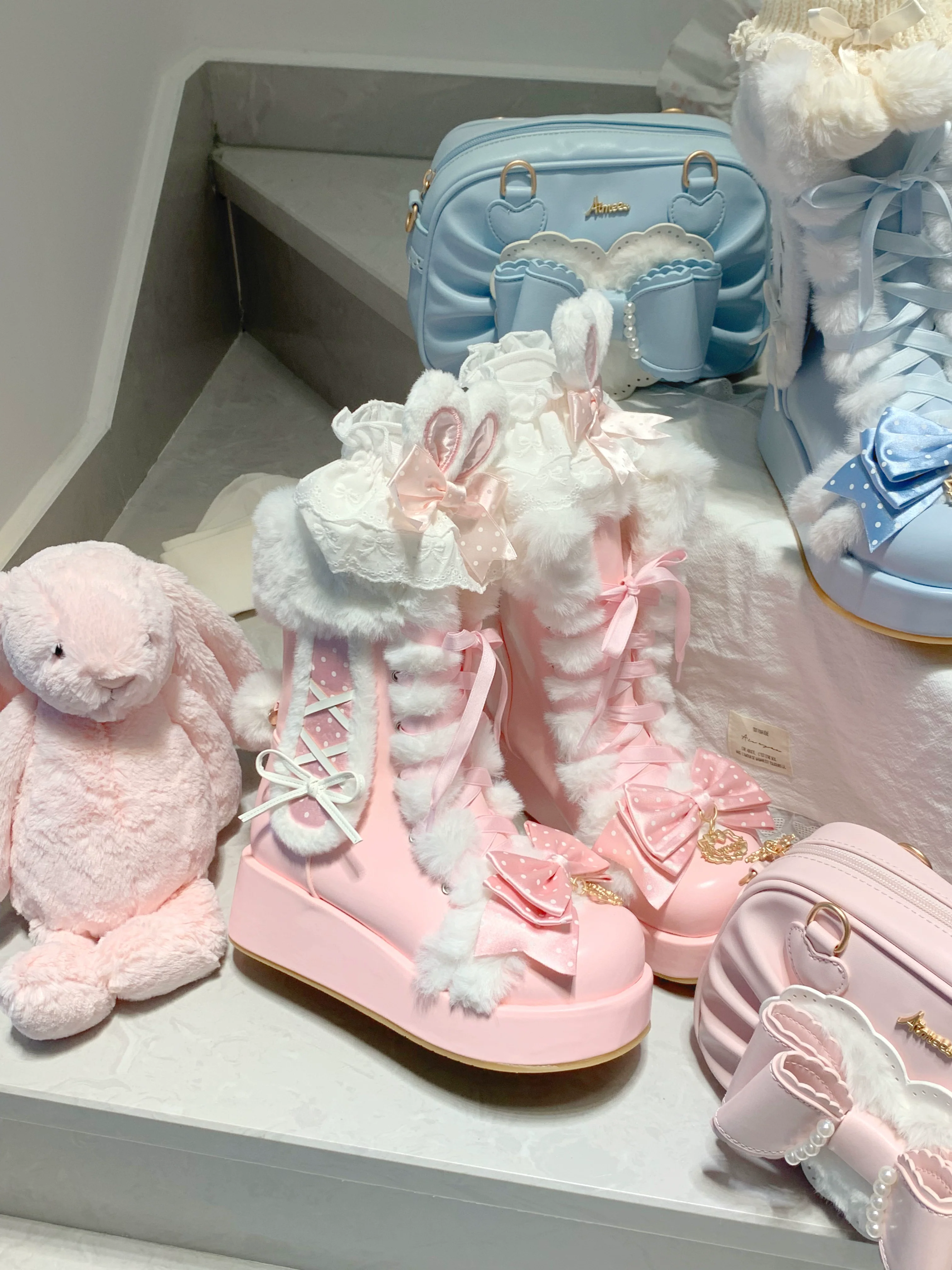 Cherry Snow Bunny Ears - Winter Sweet Lolita Boots, Bunny Ears - Image 7