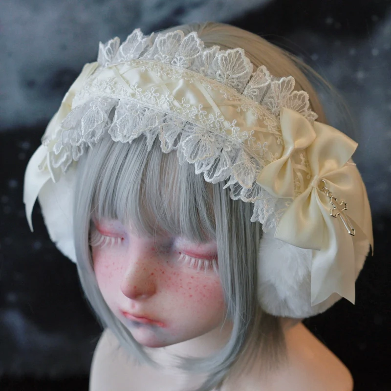 Strange Sugar - Winter Sweet Lolita Plush Ear Muffs Lace Headband - Image 2