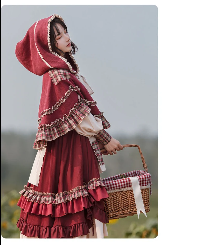 With PUJI - Little Red Riding Hood - Pastoral Lolita OP Fullset - Image 13
