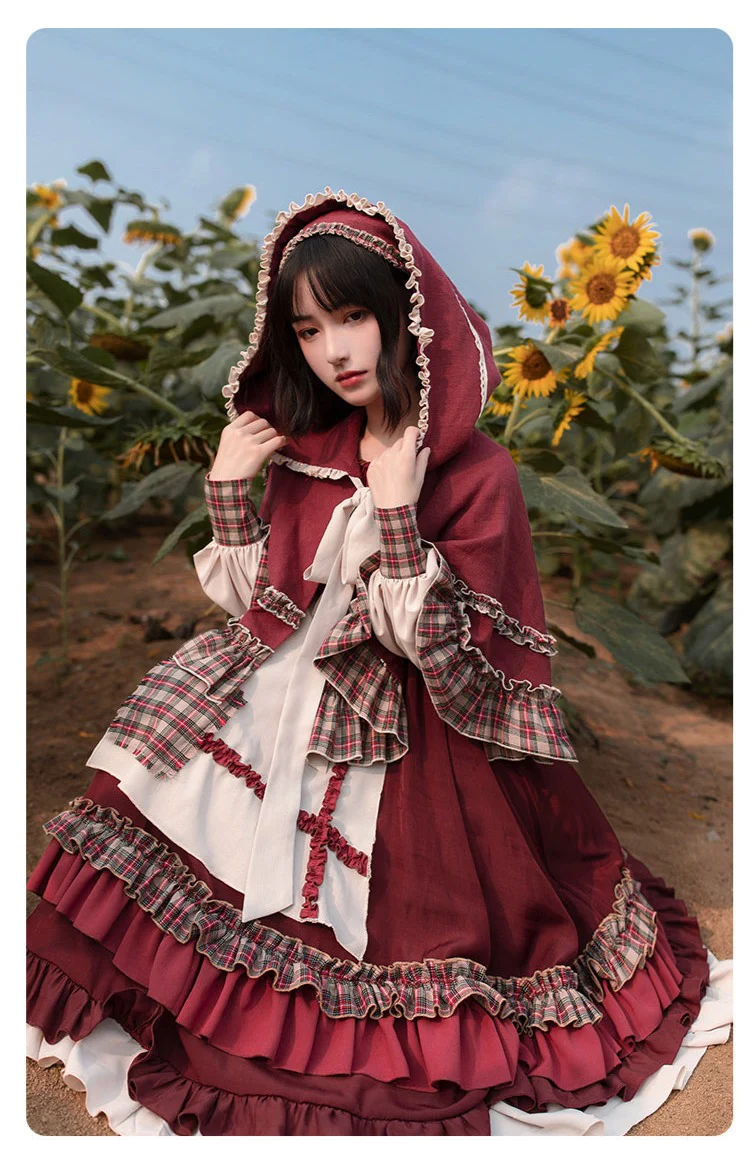 With PUJI - Little Red Riding Hood - Pastoral Lolita OP Fullset - Image 14
