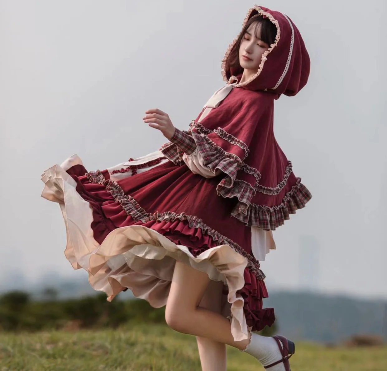 With PUJI - Little Red Riding Hood - Pastoral Lolita OP Fullset - Image 4