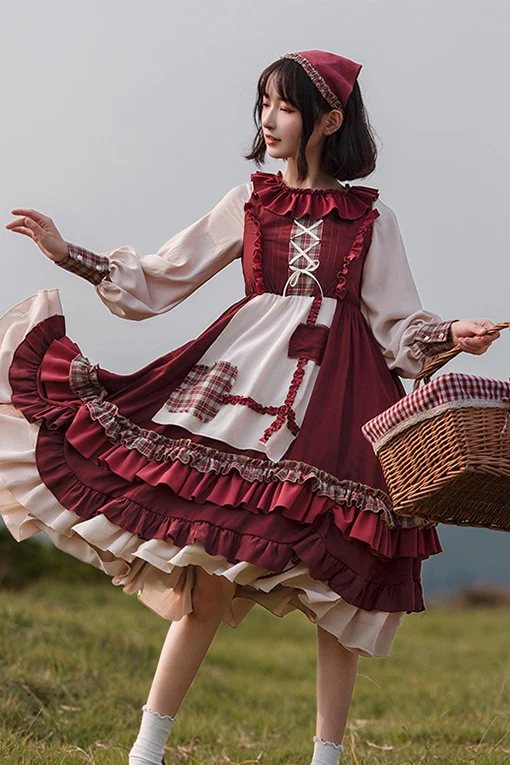 With PUJI - Little Red Riding Hood - Pastoral Lolita OP Fullset - Image 6