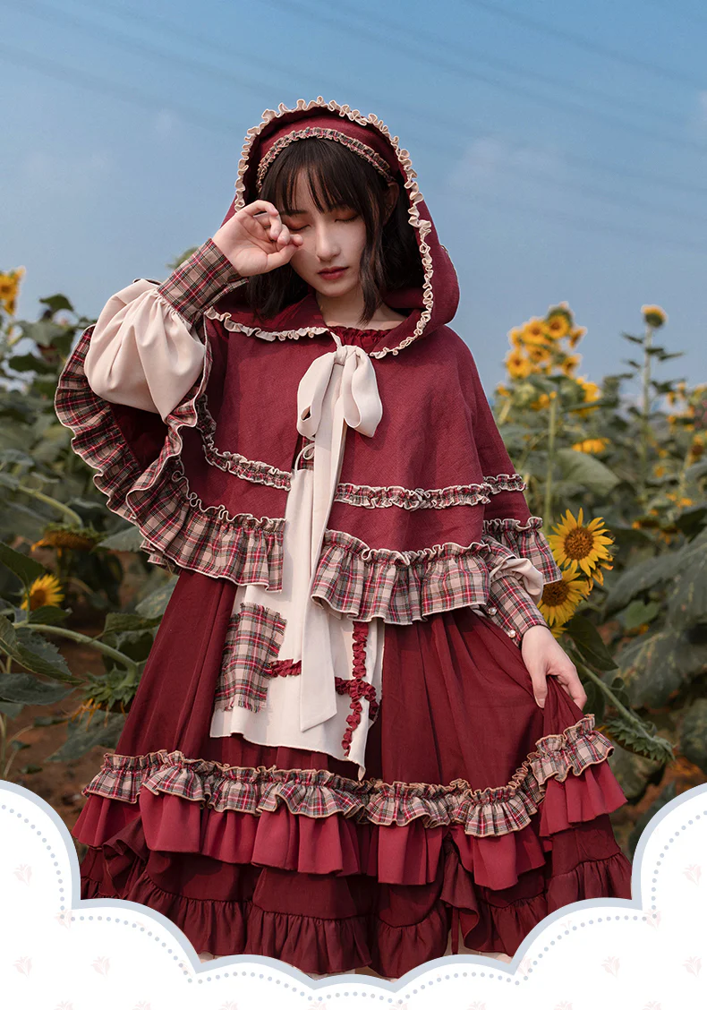With PUJI - Little Red Riding Hood - Pastoral Lolita OP Fullset - Image 7