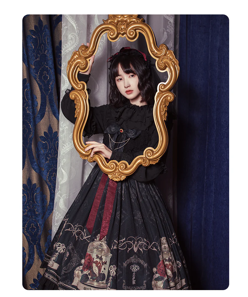 With PUJI - Nightingale and Rose - Gothic Black and Red JSK Dress - Image 12