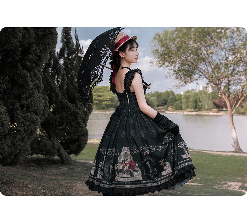 With PUJI - Nightingale and Rose - Gothic Black and Red JSK Dress - Image 4