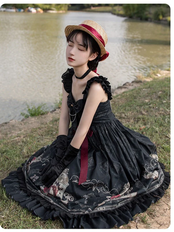 With PUJI - Nightingale and Rose - Gothic Black and Red JSK Dress - Image 5