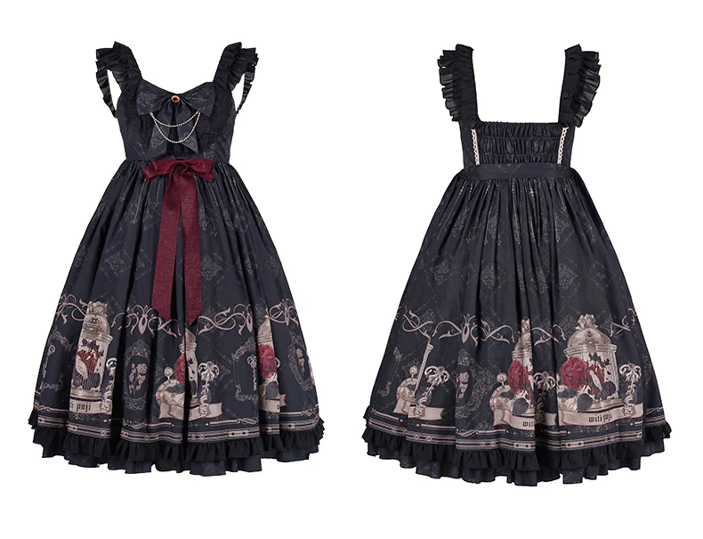 With PUJI - Nightingale and Rose - Gothic Black and Red JSK Dress - Image 9