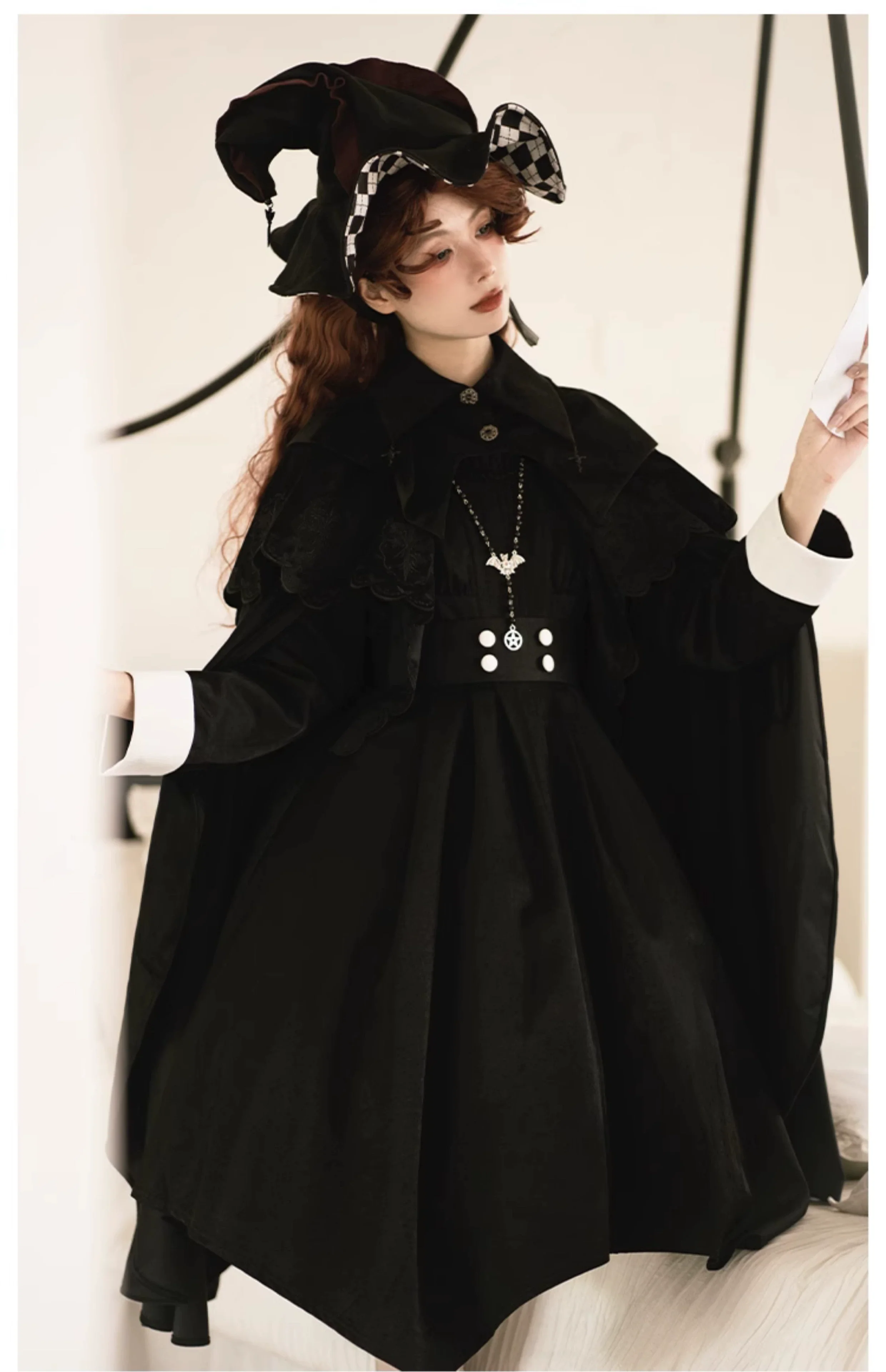 With Puji - Pilgrim - Black Gothic Lolita Cape, Detachable 2-Piece - Image 10
