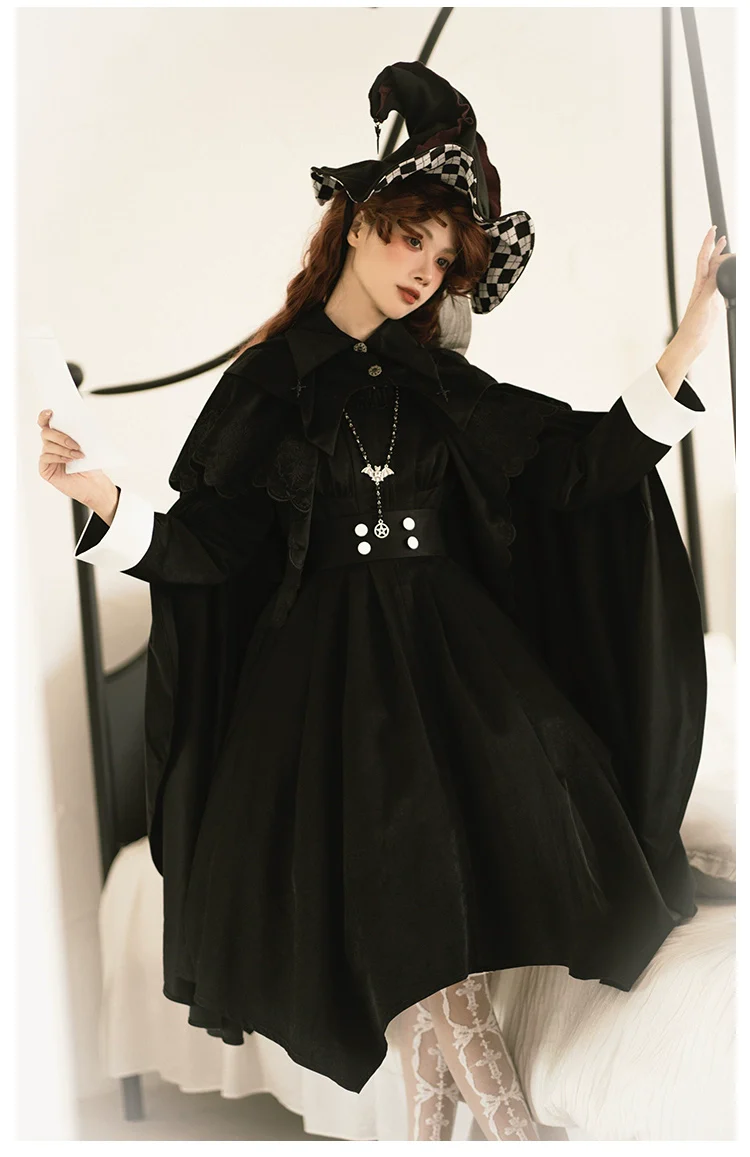 With Puji - Pilgrim - Black Gothic Lolita Cape, Detachable 2-Piece - Image 11