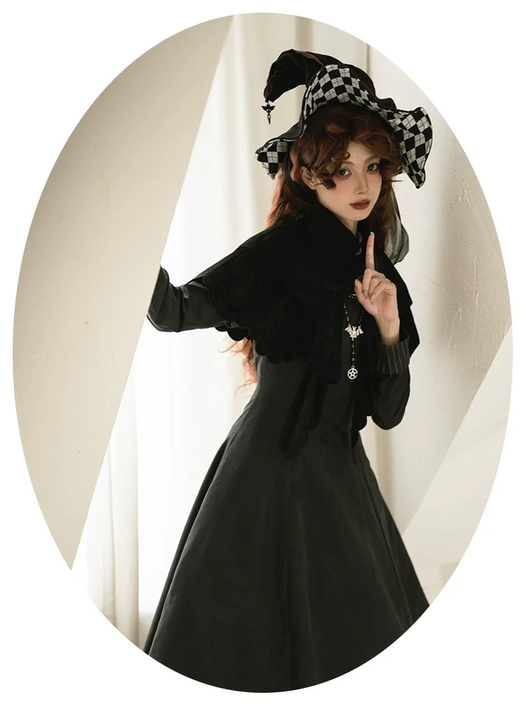 With Puji - Pilgrim - Black Gothic Lolita Cape, Detachable 2-Piece - Image 13