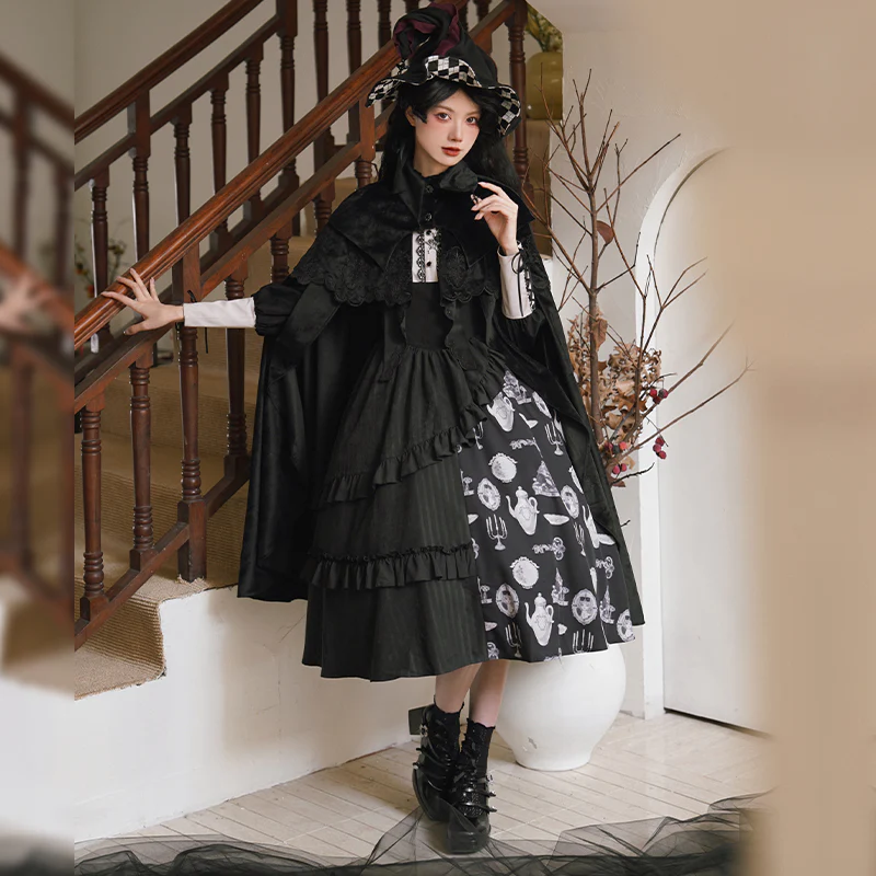 With Puji - Pilgrim - Black Gothic Lolita Cape, Detachable 2-Piece - Image 15