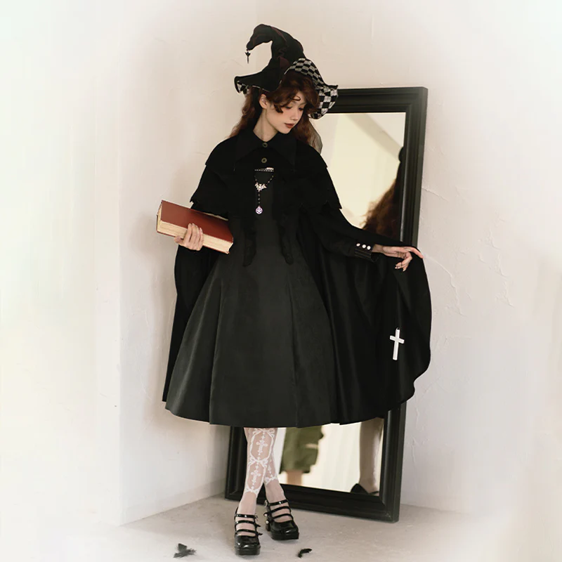 With Puji - Pilgrim - Black Gothic Lolita Cape, Detachable 2-Piece - Image 17