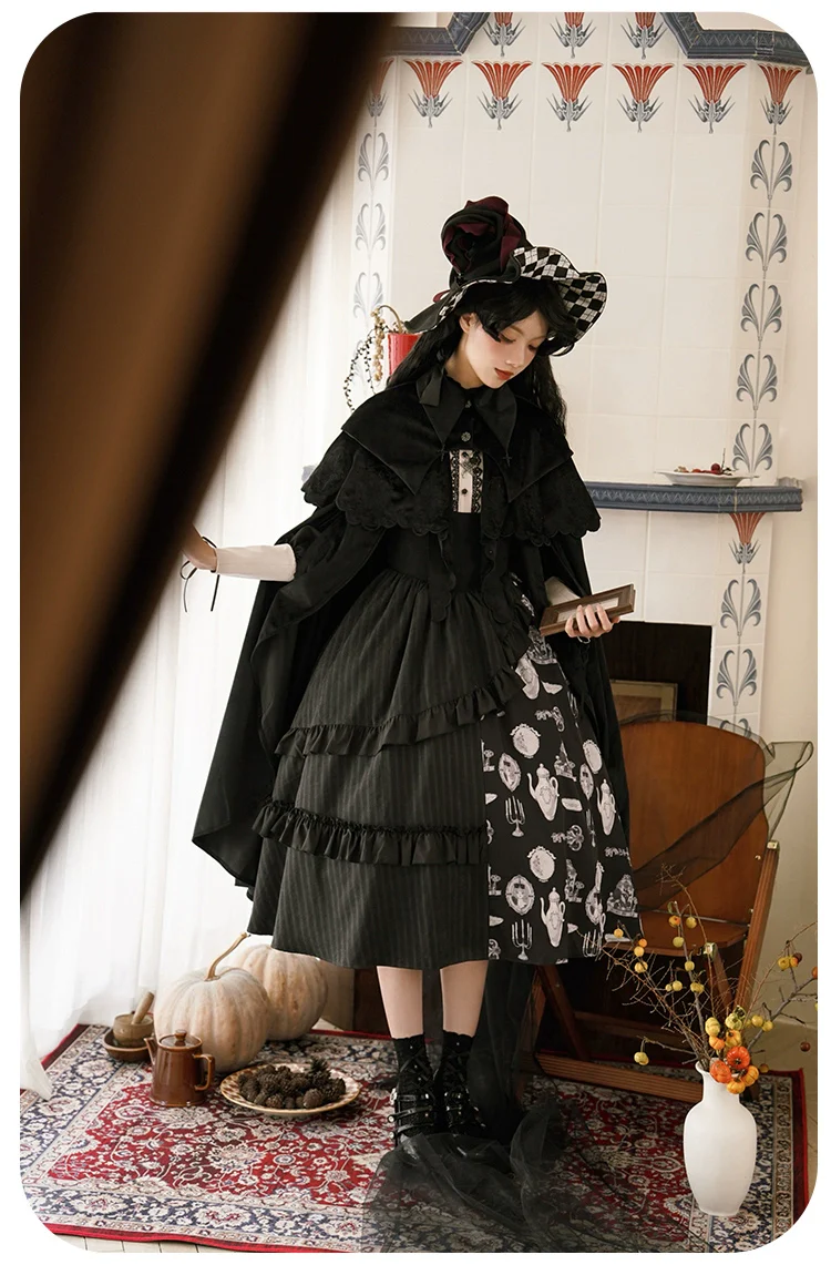 With Puji - Pilgrim - Black Gothic Lolita Cape, Detachable 2-Piece - Image 18