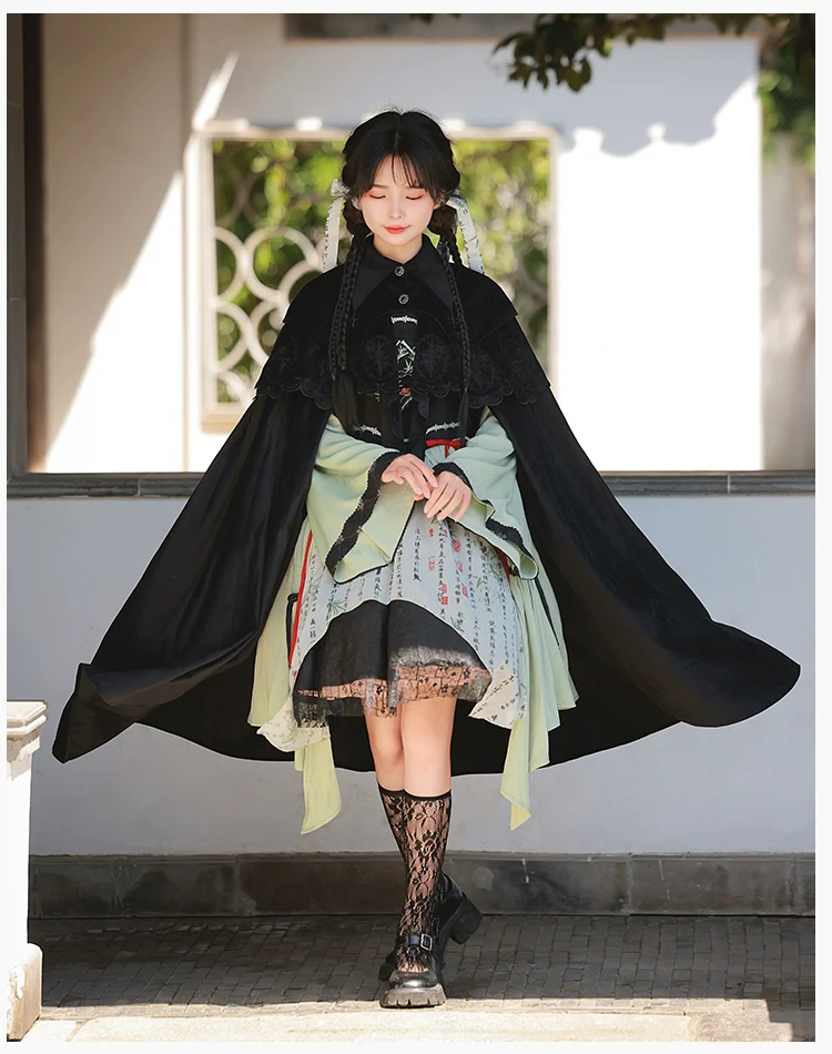 With Puji - Pilgrim - Black Gothic Lolita Cape, Detachable 2-Piece - Image 21