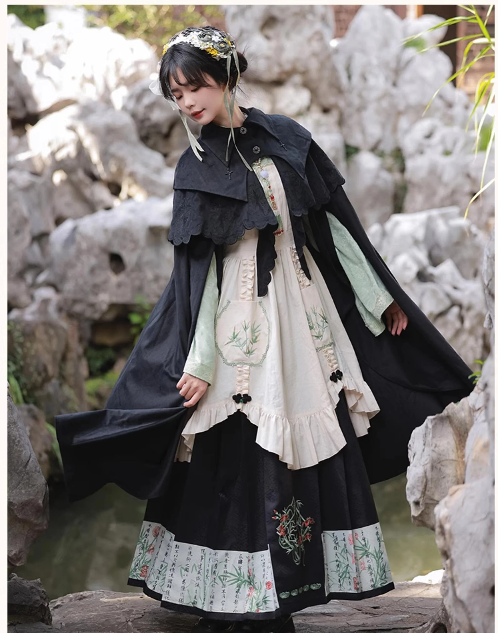 With Puji - Pilgrim - Black Gothic Lolita Cape, Detachable 2-Piece - Image 25