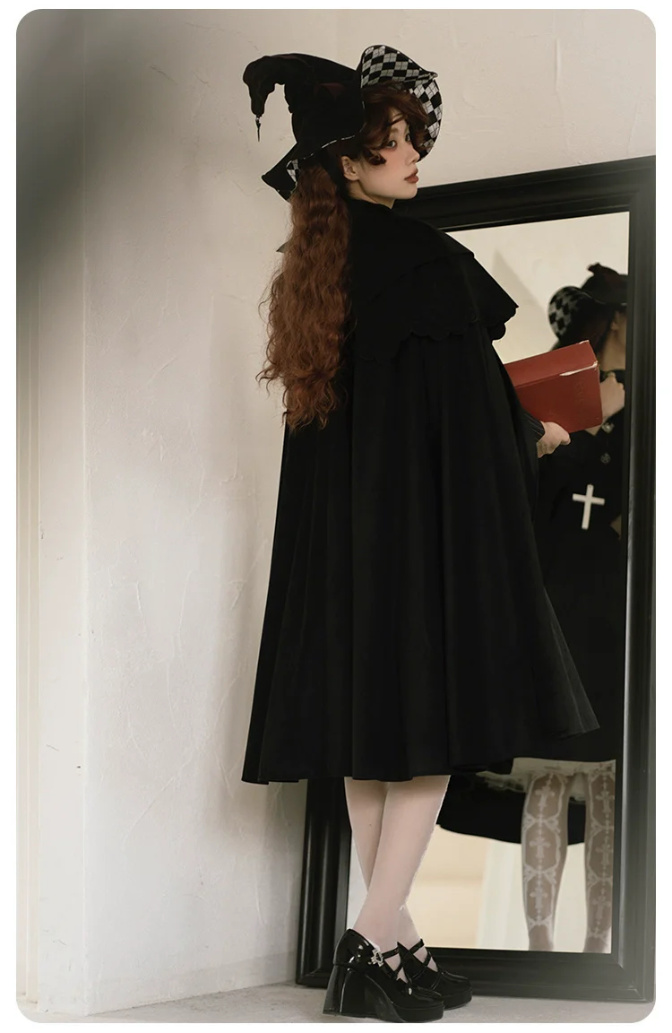 With Puji - Pilgrim - Black Gothic Lolita Cape, Detachable 2-Piece - Image 3