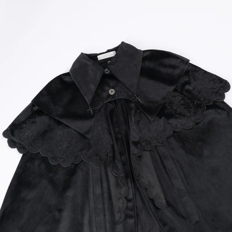 With Puji - Pilgrim - Black Gothic Lolita Cape, Detachable 2-Piece - Image 4