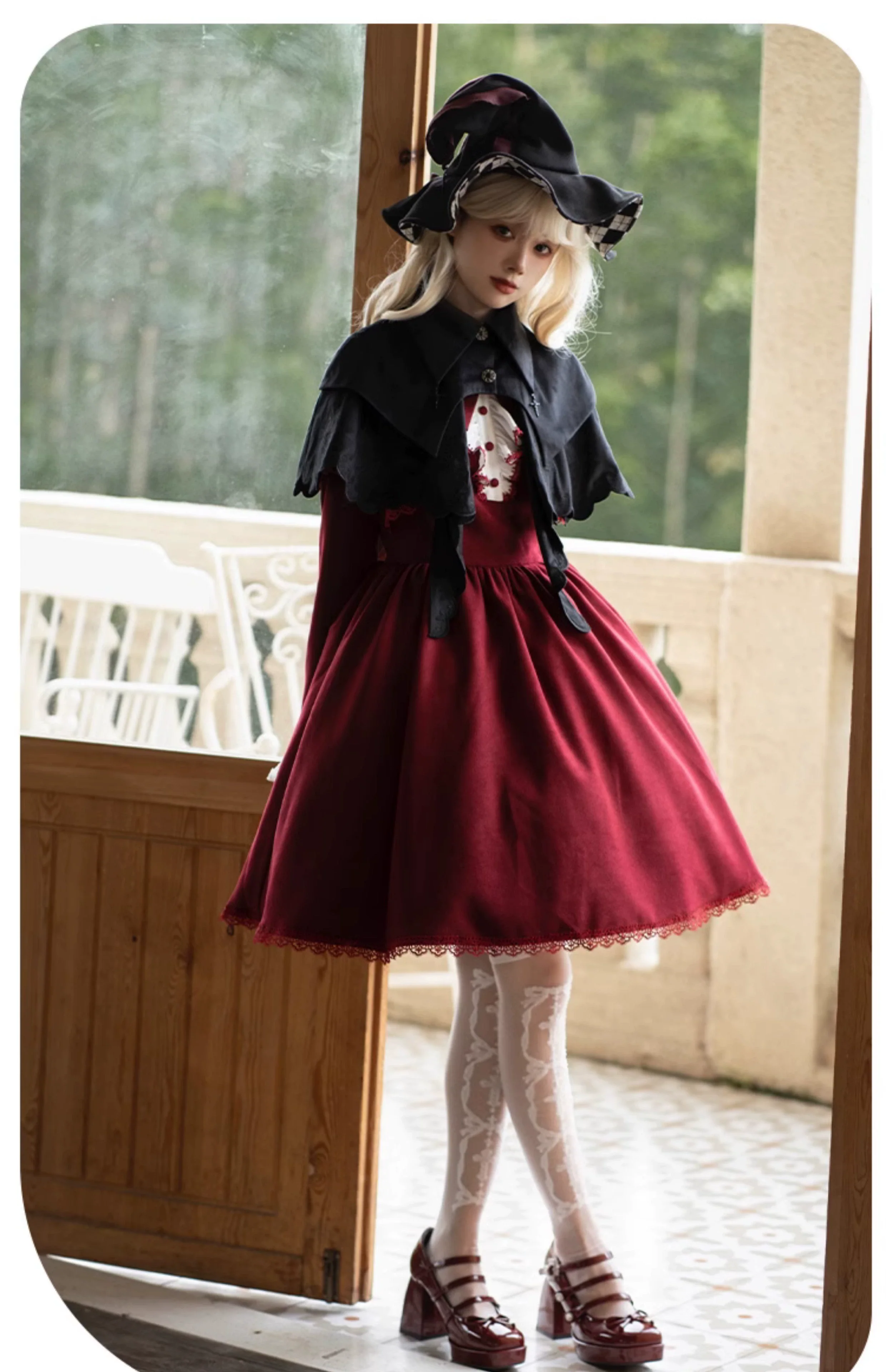 With Puji - Pilgrim - Black Gothic Lolita Cape, Detachable 2-Piece - Image 7