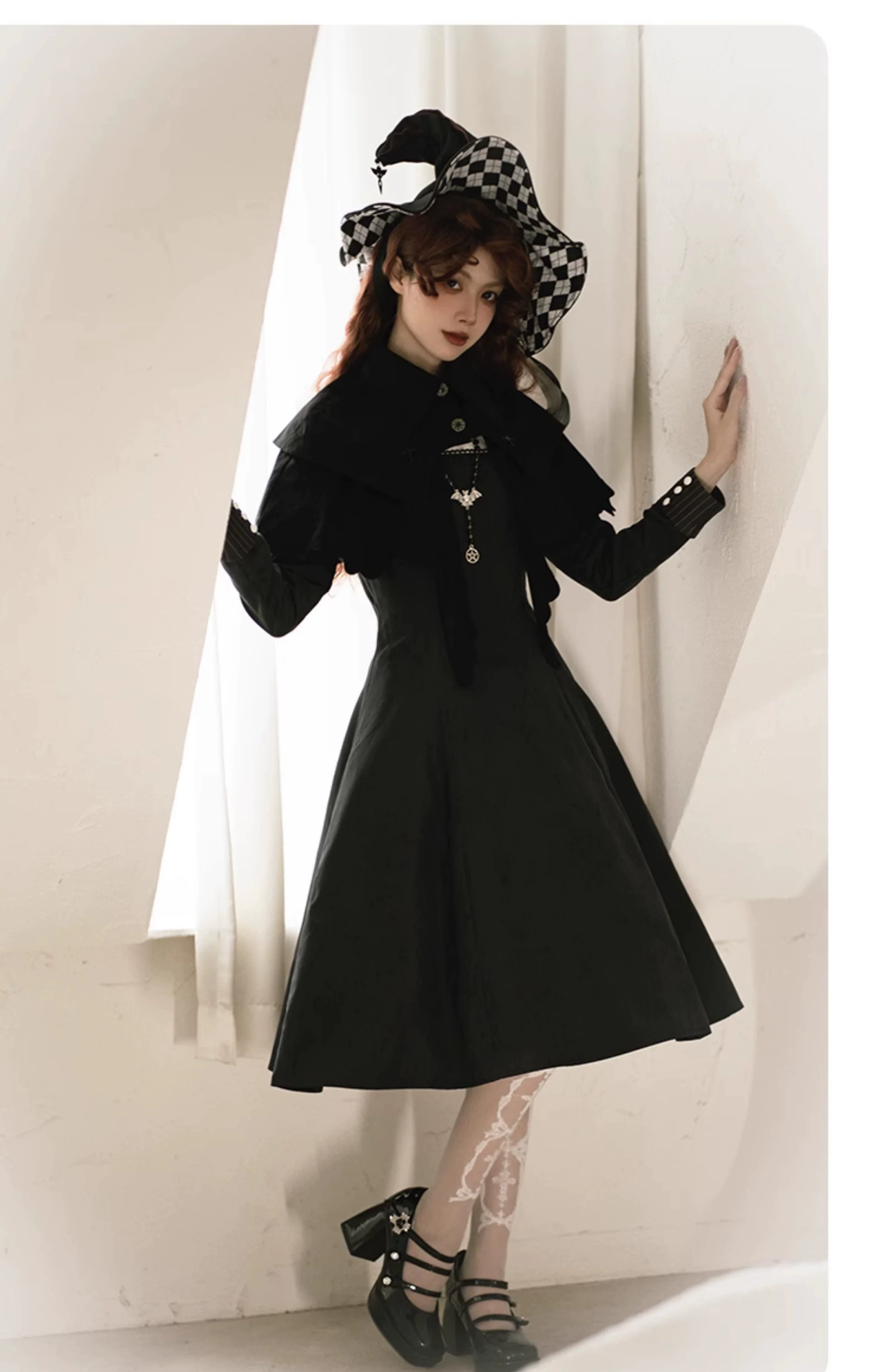 With Puji - Pilgrim - Black Gothic Lolita Cape, Detachable 2-Piece - Image 9