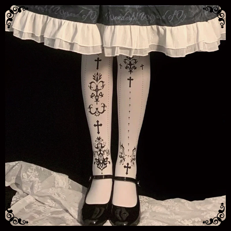Elegant Lolita Pantyhose Daily Gold Foil Printing Tights - Image 13