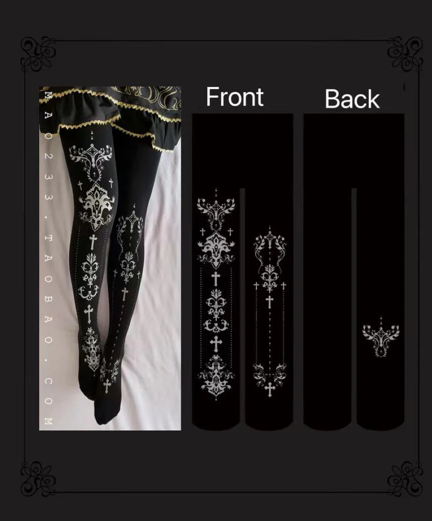 Elegant Lolita Pantyhose Daily Gold Foil Printing Tights - Image 15