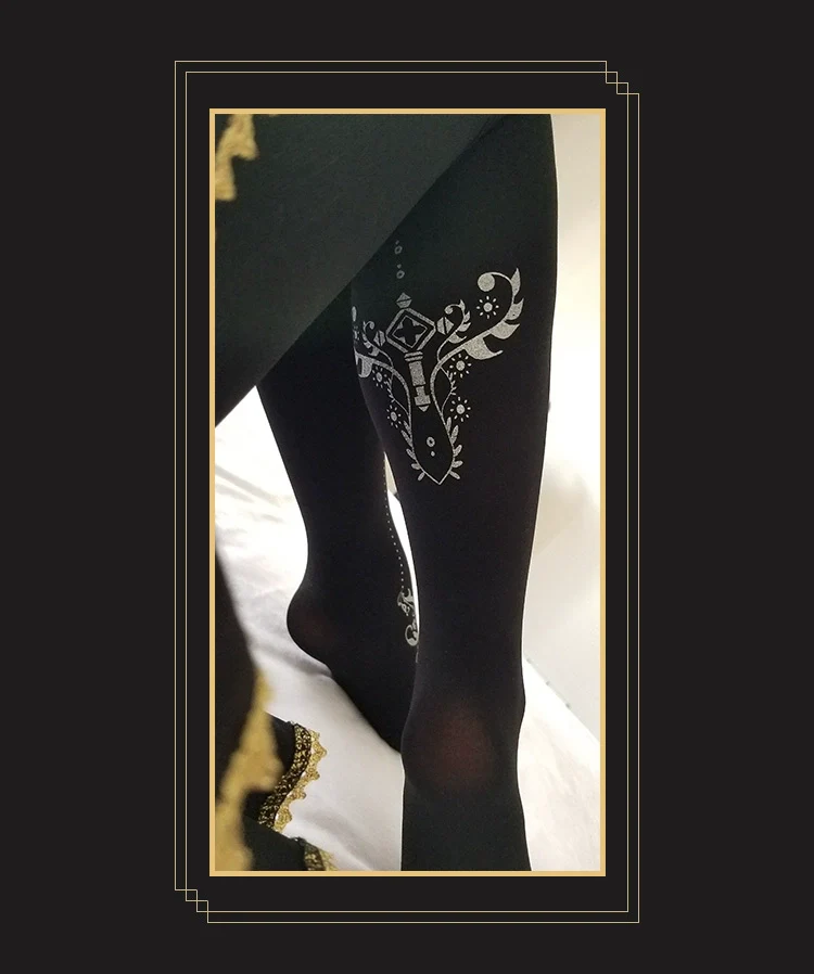 Elegant Lolita Pantyhose Daily Gold Foil Printing Tights - Image 16