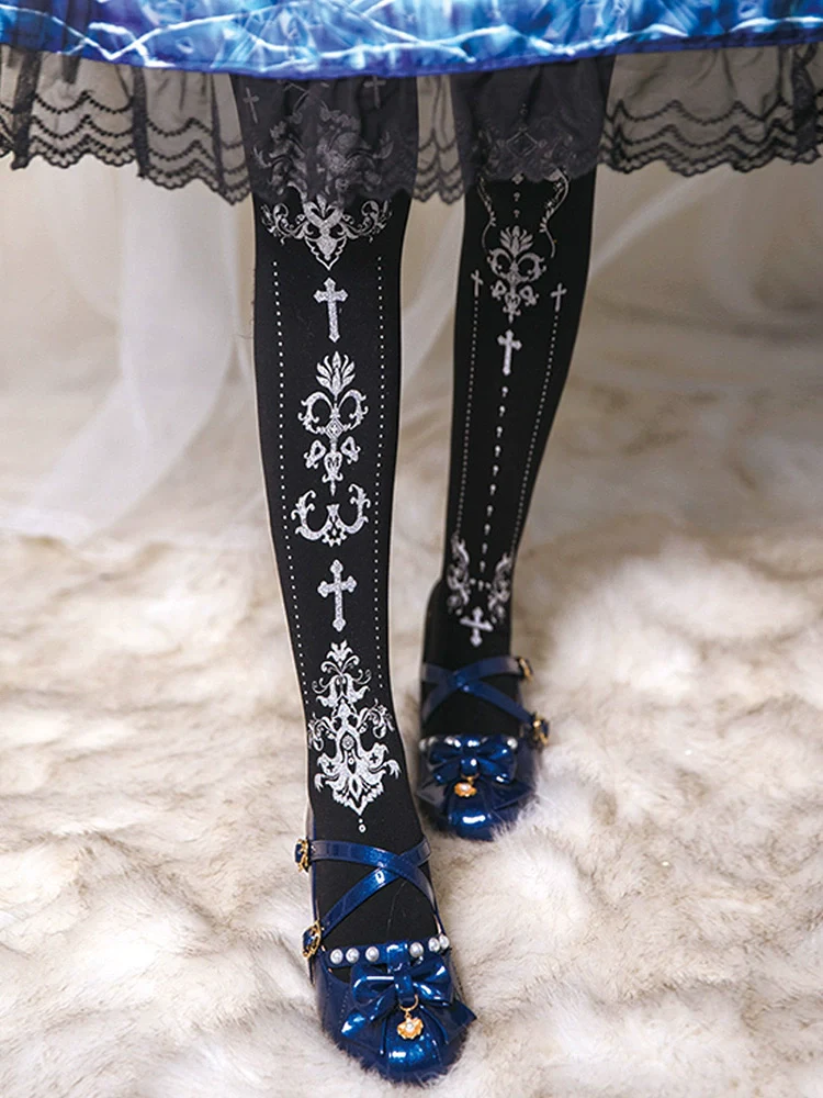 Elegant Lolita Pantyhose Daily Gold Foil Printing Tights - Image 17