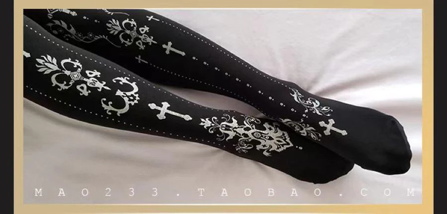 Elegant Lolita Pantyhose Daily Gold Foil Printing Tights - Image 18