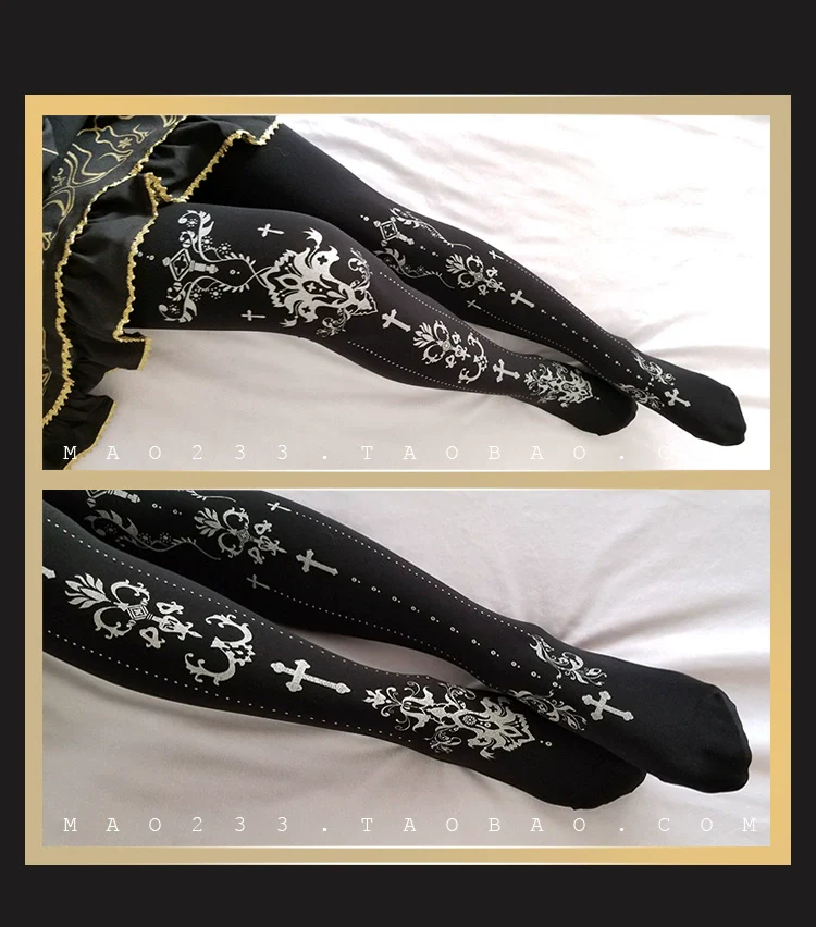 Elegant Lolita Pantyhose Daily Gold Foil Printing Tights - Image 19