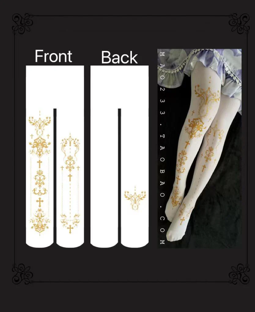 Elegant Lolita Pantyhose Daily Gold Foil Printing Tights - Image 2