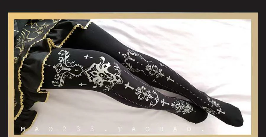 Elegant Lolita Pantyhose Daily Gold Foil Printing Tights - Image 20