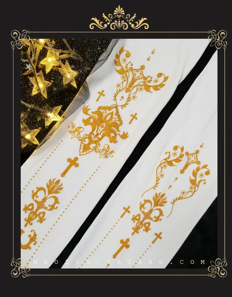 Elegant Lolita Pantyhose Daily Gold Foil Printing Tights - Image 24