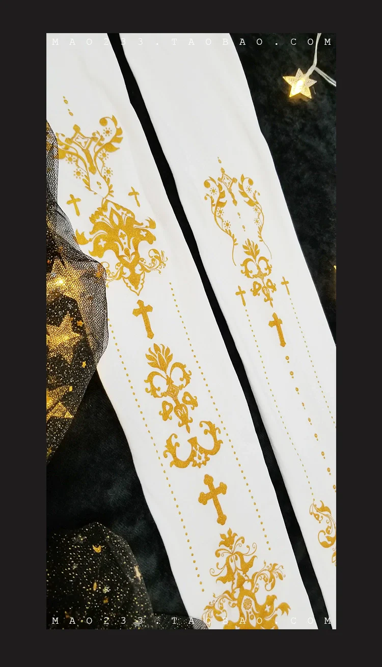 Elegant Lolita Pantyhose Daily Gold Foil Printing Tights - Image 25