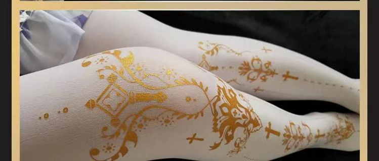 Elegant Lolita Pantyhose Daily Gold Foil Printing Tights - Image 3