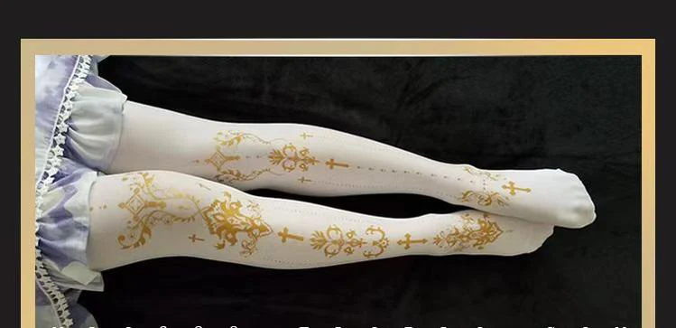 Elegant Lolita Pantyhose Daily Gold Foil Printing Tights - Image 4