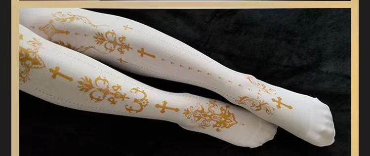 Elegant Lolita Pantyhose Daily Gold Foil Printing Tights - Image 5