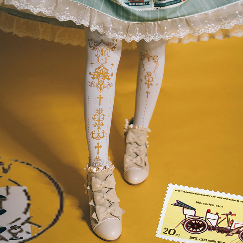 Elegant Lolita Pantyhose Daily Gold Foil Printing Tights - Image 7
