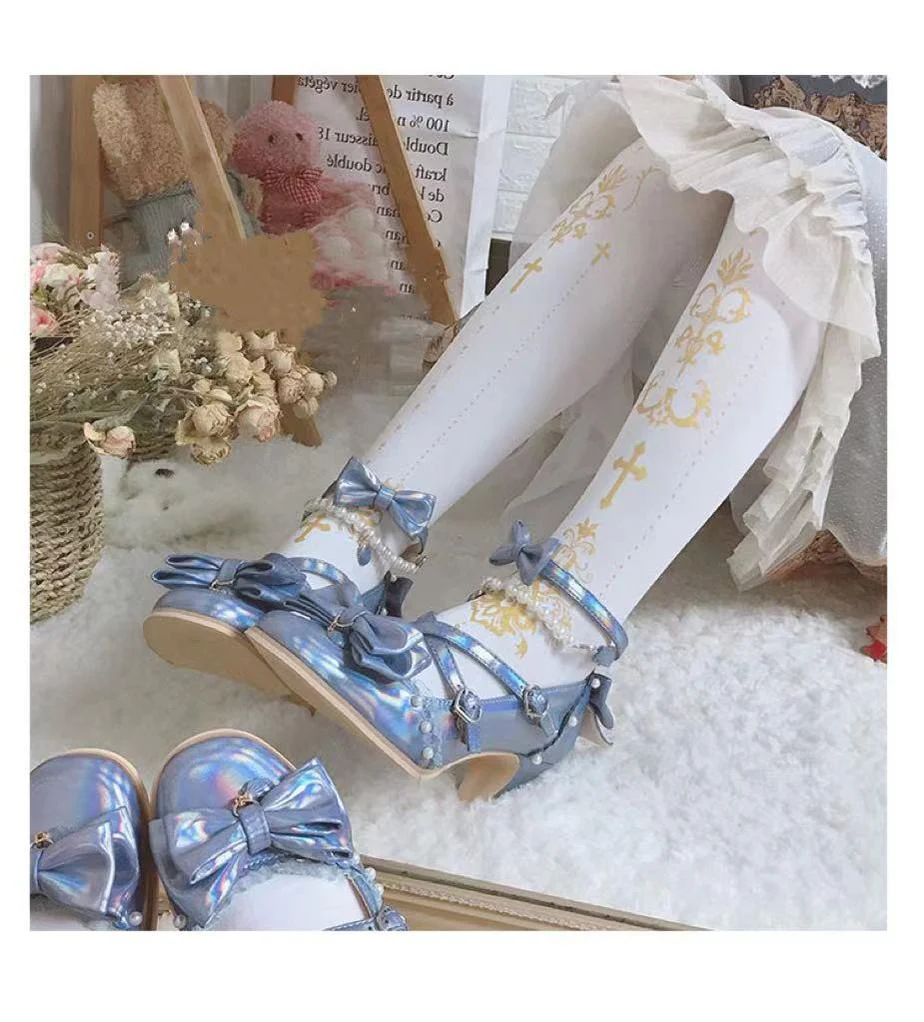 Elegant Lolita Pantyhose Daily Gold Foil Printing Tights - Image 9