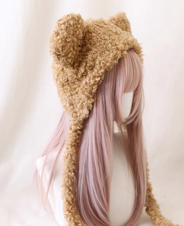 Xiaogui - Cute Lolita Teddy Bear Ears Hat Kawaii Winter Hat - Image 3