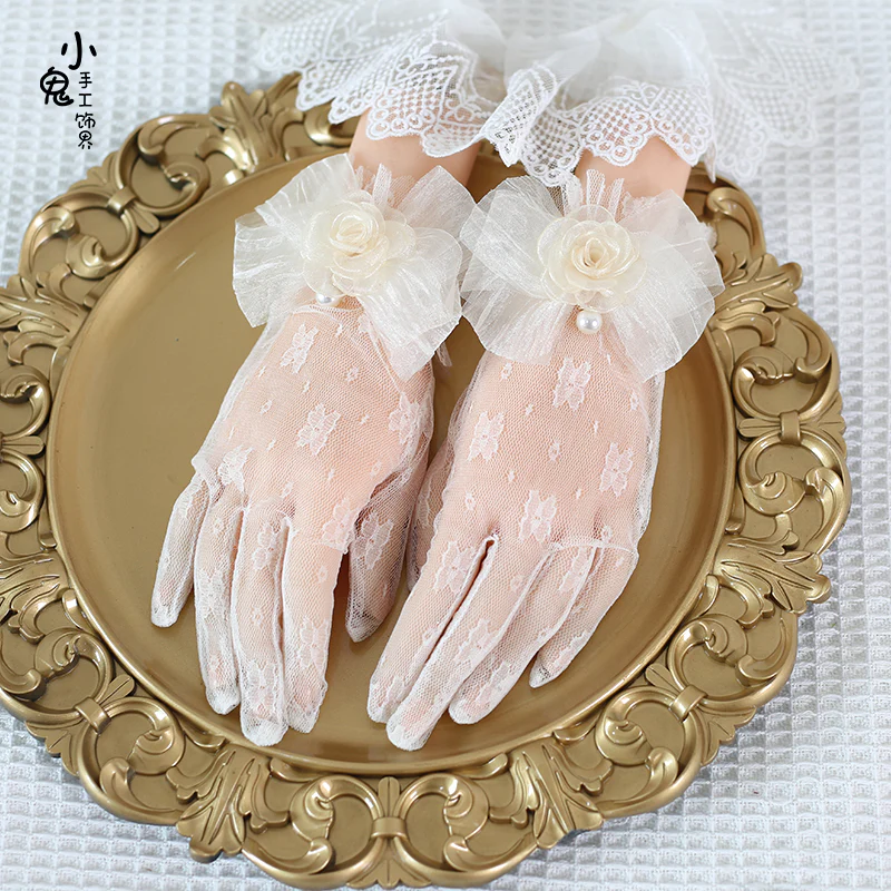 Xiaogui - Lace Bowknot Flower Vintage Lolita Gloves - Image 3