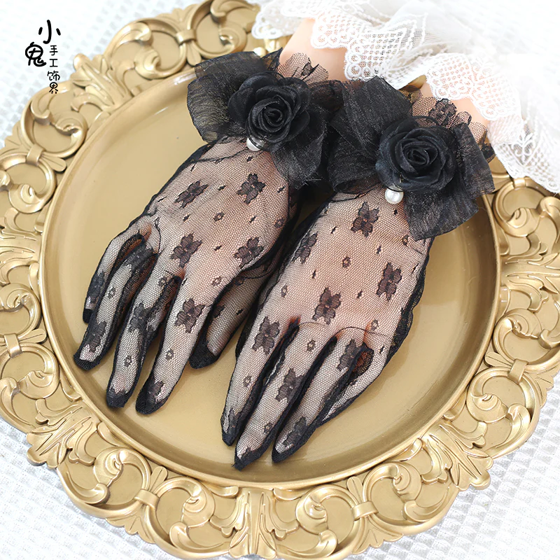 Xiaogui - Lace Bowknot Flower Vintage Lolita Gloves - Image 4